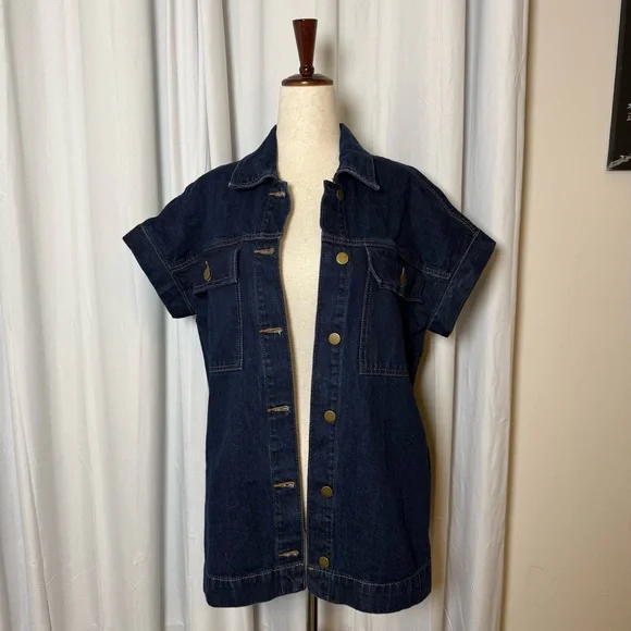 DISSH Felix Denim Shirt Jacket Oversized Short Sleeve Blue Womens Size 4 - Picture 6 of 15